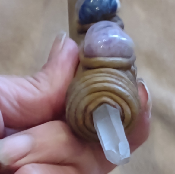 Chakra wand vintage handmade crystal points mult healing stone 16" long - Picture 4 of 10